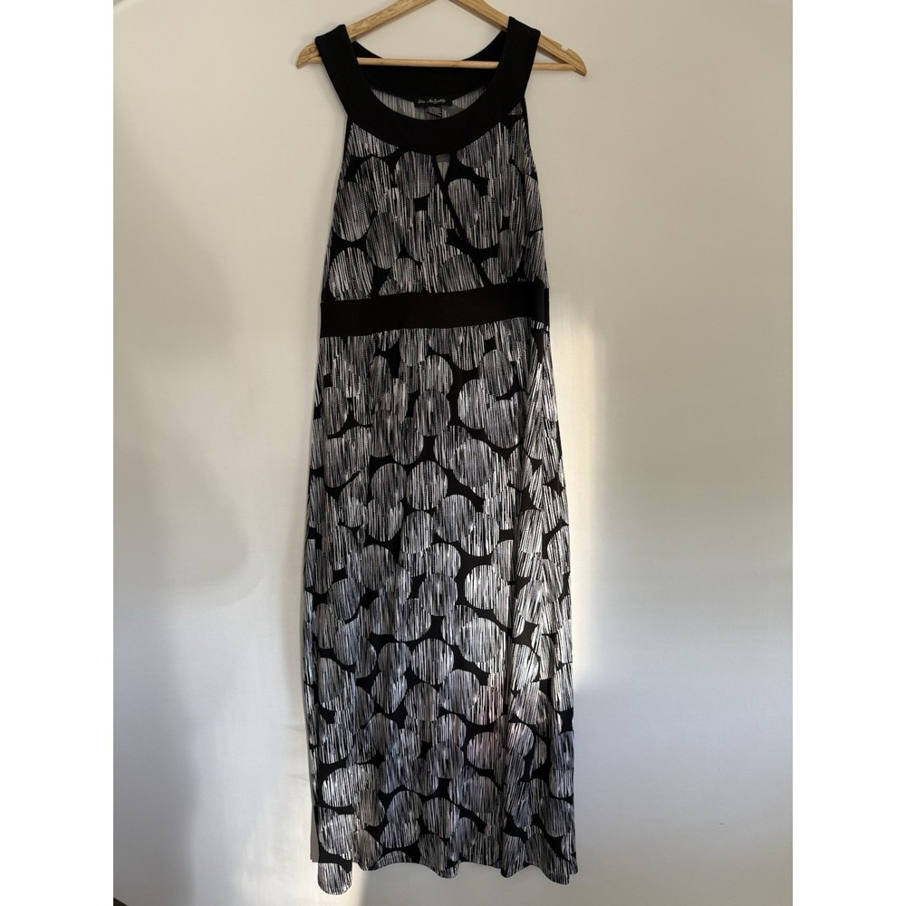 Elie McCarthy Womens XL Black White Abstract Maxi Dress Sleeveless Empire